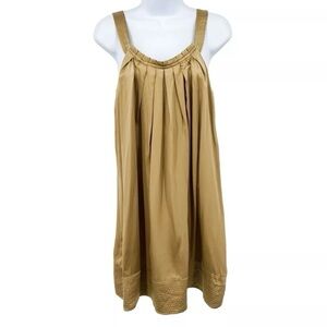 BCBGMaxAzria 100% Silk Gold Pleated Sleeveless Mini Slip Dress - Great Condition
